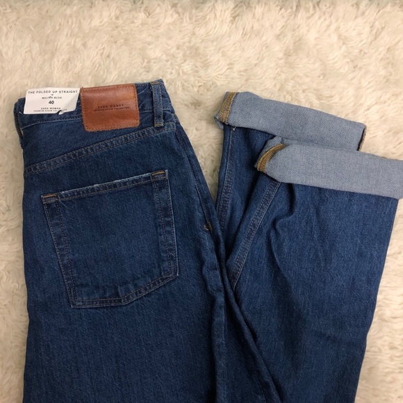 Zara | Women's Folded Up Straight leg Jeans | Blue | Size 8 - Picture 4 of 4